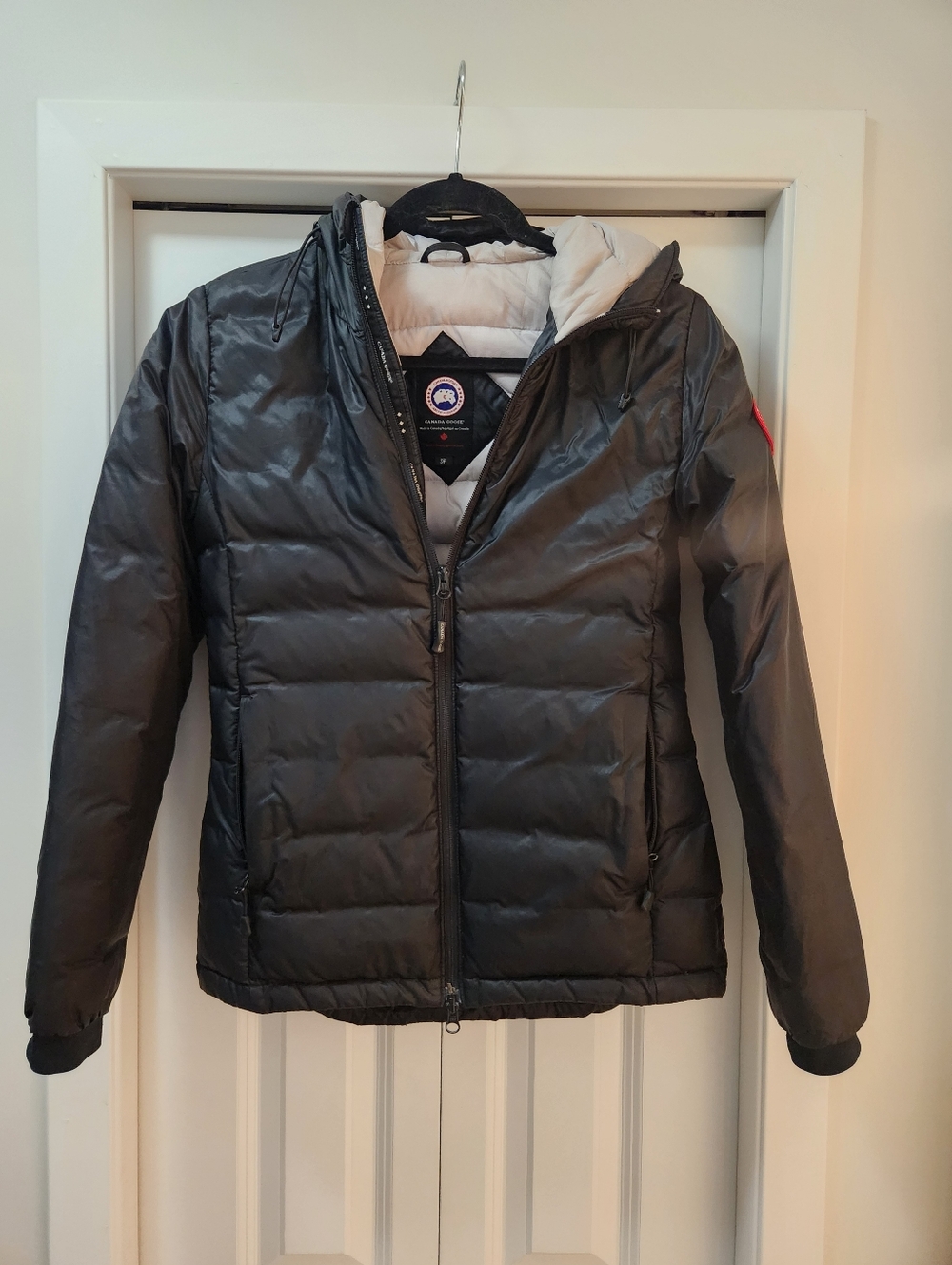 Canada Goose  Black Quilted Jacket With Light Grey Inside.